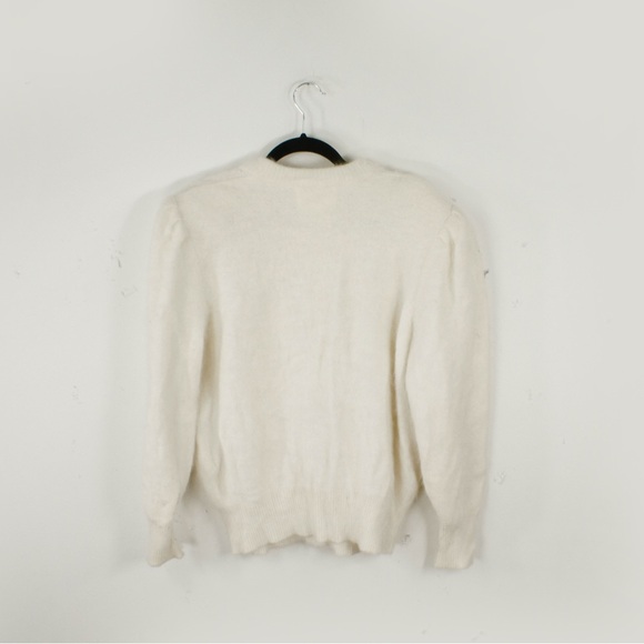 Vintage Angora Wool Knot White Beaded Floral Fuzzy Cardigan Sweater - Picture 6 of 6